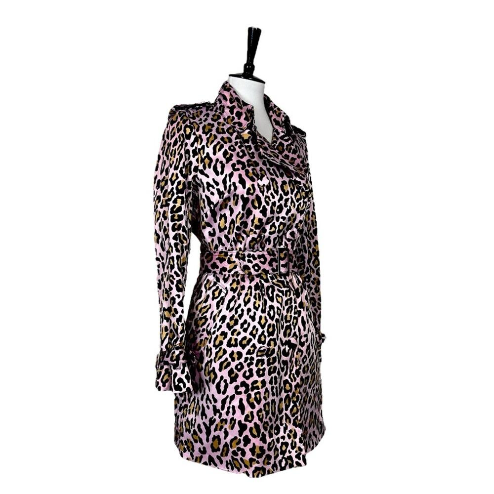 Joan Rivers Trench Coat Belted Classic Pink Leopard Multi Women’s Size Small - Picture 2 of 12